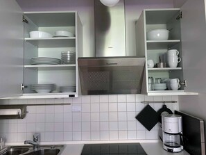 Apartment | Eigene Küche | Kühlschrank, Ofen, Herdplatte, Wasserkocher