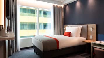 Room, 1 Queen Bed, Roll-in Shower (Roll-In Shower, Free Breakfast) | Desk, laptop workspace, blackout drapes, soundproofing