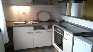 Condo | Private kitchen | Fridge, oven, stovetop, electric kettle