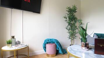 Deluxe Apartment | Living area | 49-inch Smart TV with cable channels, TV