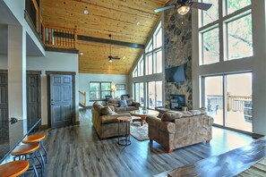 TV, fireplace, smart speakers