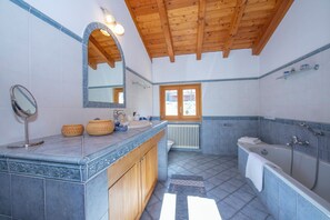 Family Apartment, Multiple Bedrooms, Mountainside (Il Lago Blu Loft With Pool) | Bathroom | Separate tub and shower, hair dryer, bidet, towels
