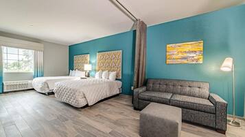 Desk, internet, bed sheets