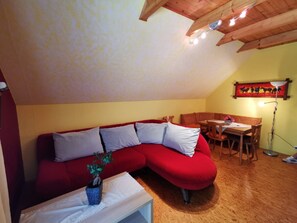 Apartment, 2 Bedrooms, Terrace | Living area | 42-inch flat-screen TV with satellite channels, TV - Ferienwohnung Rummelsmühle (Ergersheim)