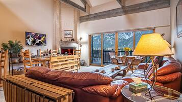 TV, fireplace, DVD player, books