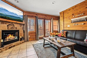 Smart TV, fireplace, video games, DVD player