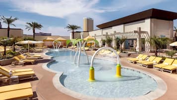 7 outdoor pools, open 9:00 AM to 4:00 PM, pool cabanas (surcharge)