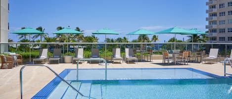 Outdoor pool, open 6:00 AM to 10:00 PM, pool umbrellas, sun loungers