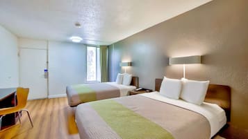 Desk, laptop workspace, free WiFi, bed sheets