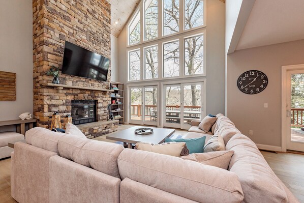 Smart TV, fireplace, table football