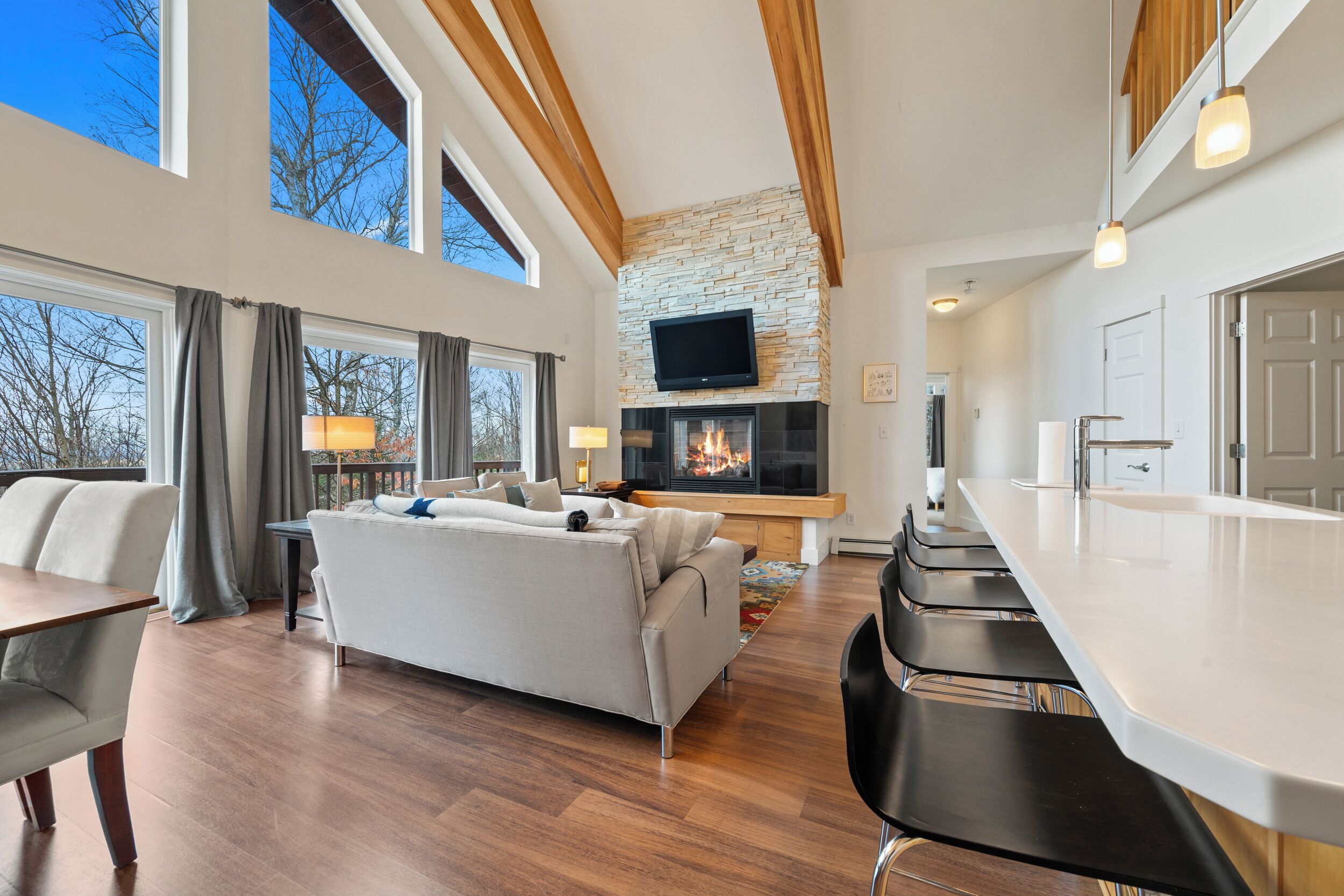 Televisie, een open haard en een tafeltennistafel