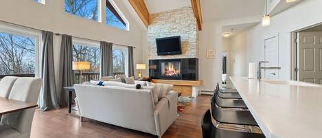 Televisión, chimenea y tenis de mesa