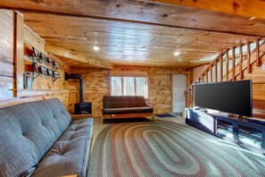 TV, fireplace, video game console, DVD player