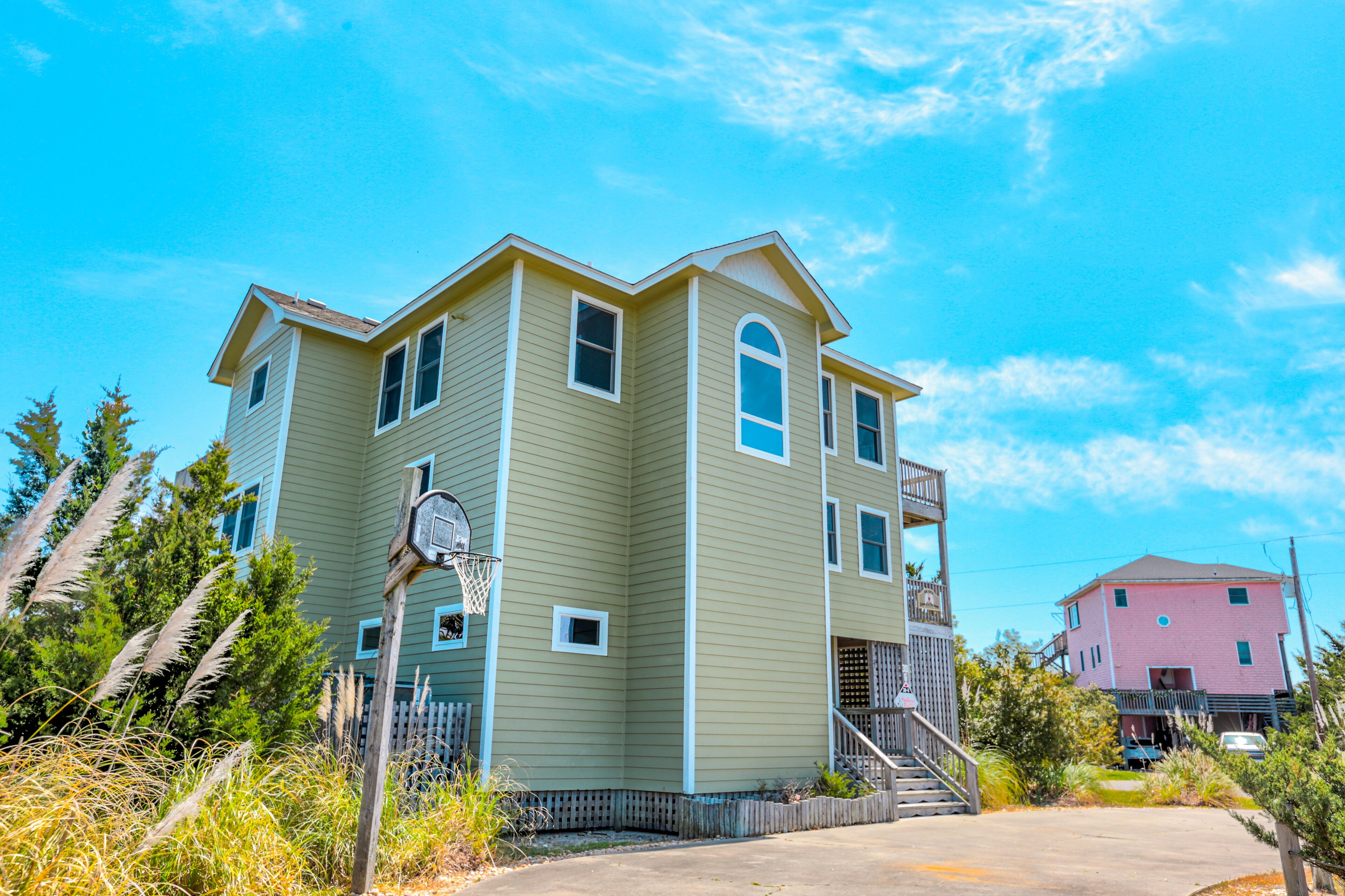 Ocean- & sound-view home with private pool, hot tub, game room, & great decks