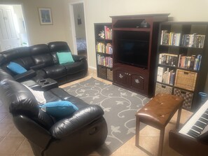 Flat-screen TV, fireplace, DVD player, table football