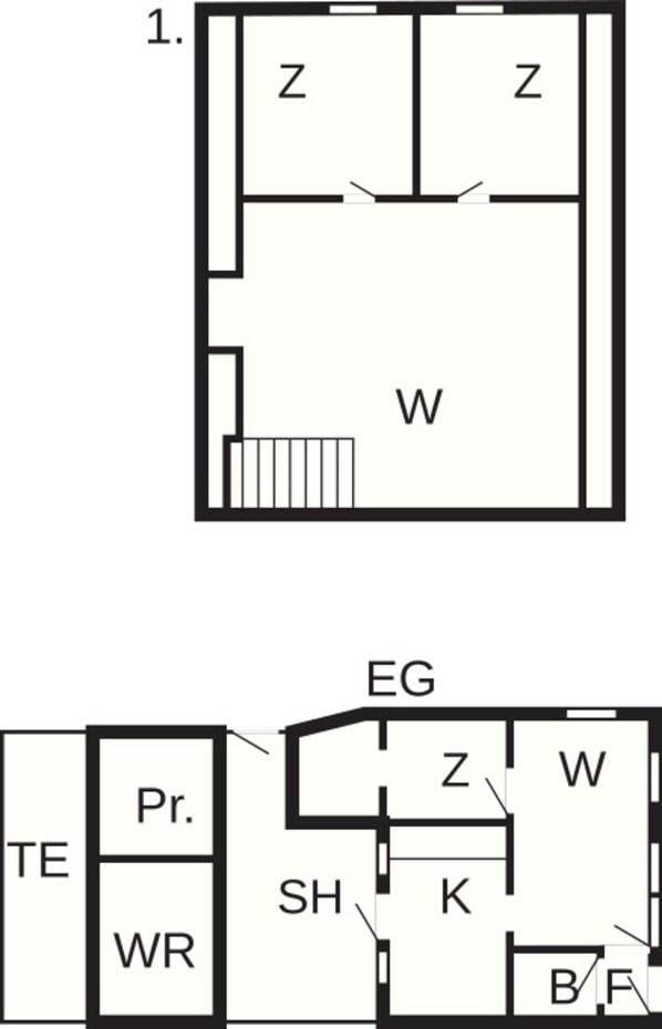 Planta de um hotel com dois andares, incluindo o andar térreo e o primeiro andar. O andar térreo possui uma área de recepção, um restaurante e um bar. O primeiro andar apresenta um quarto, um banheiro e uma área de chuveiro.