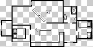 Un hôtel dont l’agencement comprend un couloir central, plusieurs chambres, une cuisine et une salle de bain.