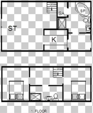 A 1-floor layout with a kitchen, a living area, and a bathroom. - 4 Star Holiday Home in Blavand (Blavand)