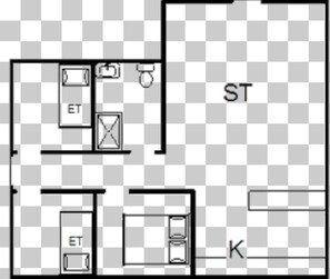 A hotel layout with a kitchenette, a bathroom, and a bedroom. - 4 Person Holiday Home in Norre Nebel (Norre Nebel)