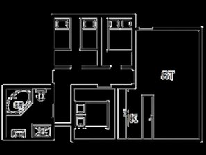 A hotel layout with multiple rooms, a kitchen, and a dining area. - 5 Star Holiday Home in Fano (Fano)