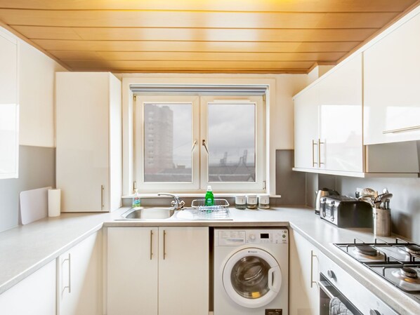 Fridge, microwave, oven, toaster