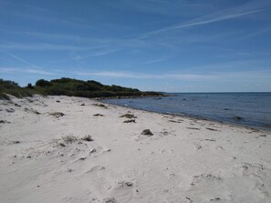 A sandy beach with sparse vegetation and a calm sea. - 4 Person Holiday Home in Laeso (Læsø)