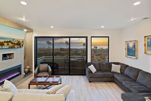 TV, fireplace, video games, table football