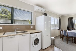 Fridge, microwave, toaster, high chair