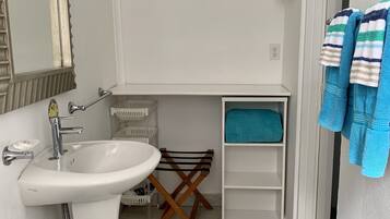 Shower, hair dryer, toilet paper