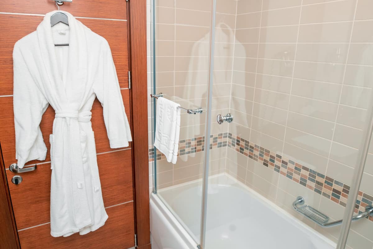junior room | bathroom | shower, hydromassage showerhead, free toiletries, hair dryer