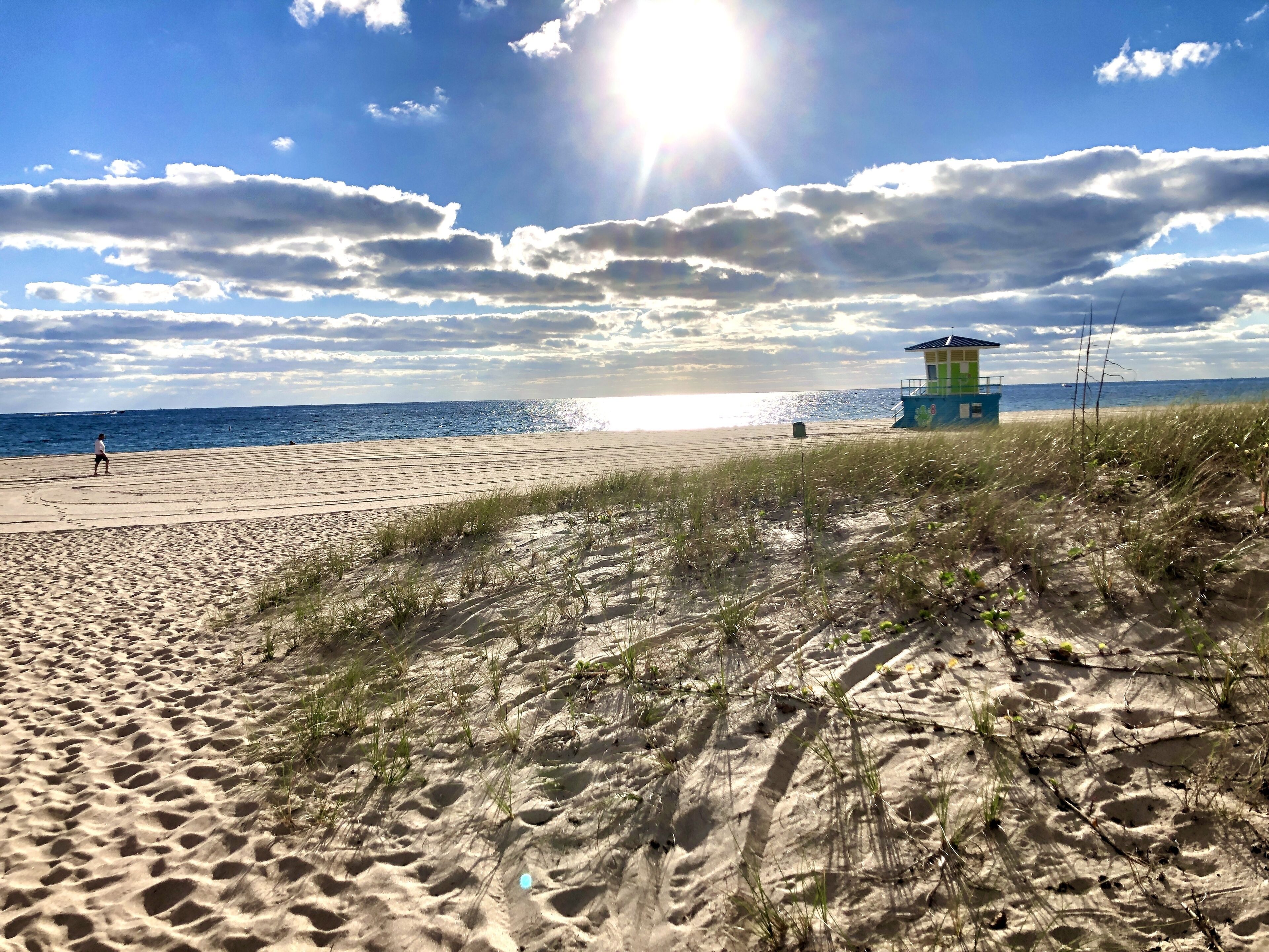 On the beach, sun loungers, beach towels