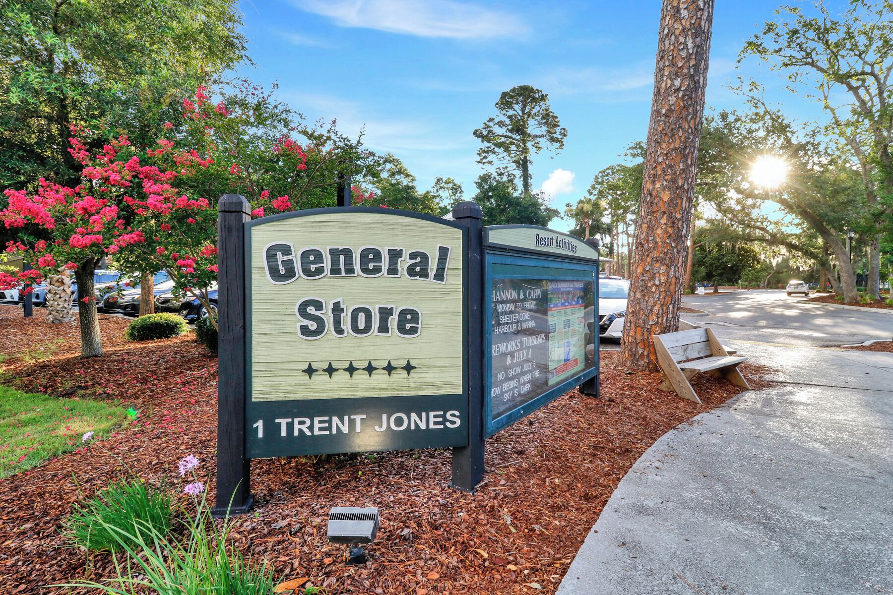 A sign for the General Store located at 1 Trent Jones.