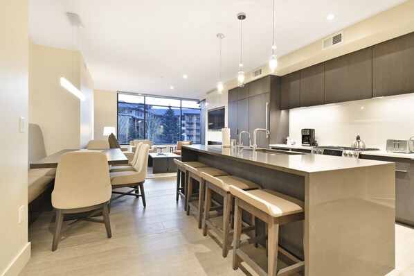 Fridge, microwave, oven, dishwasher