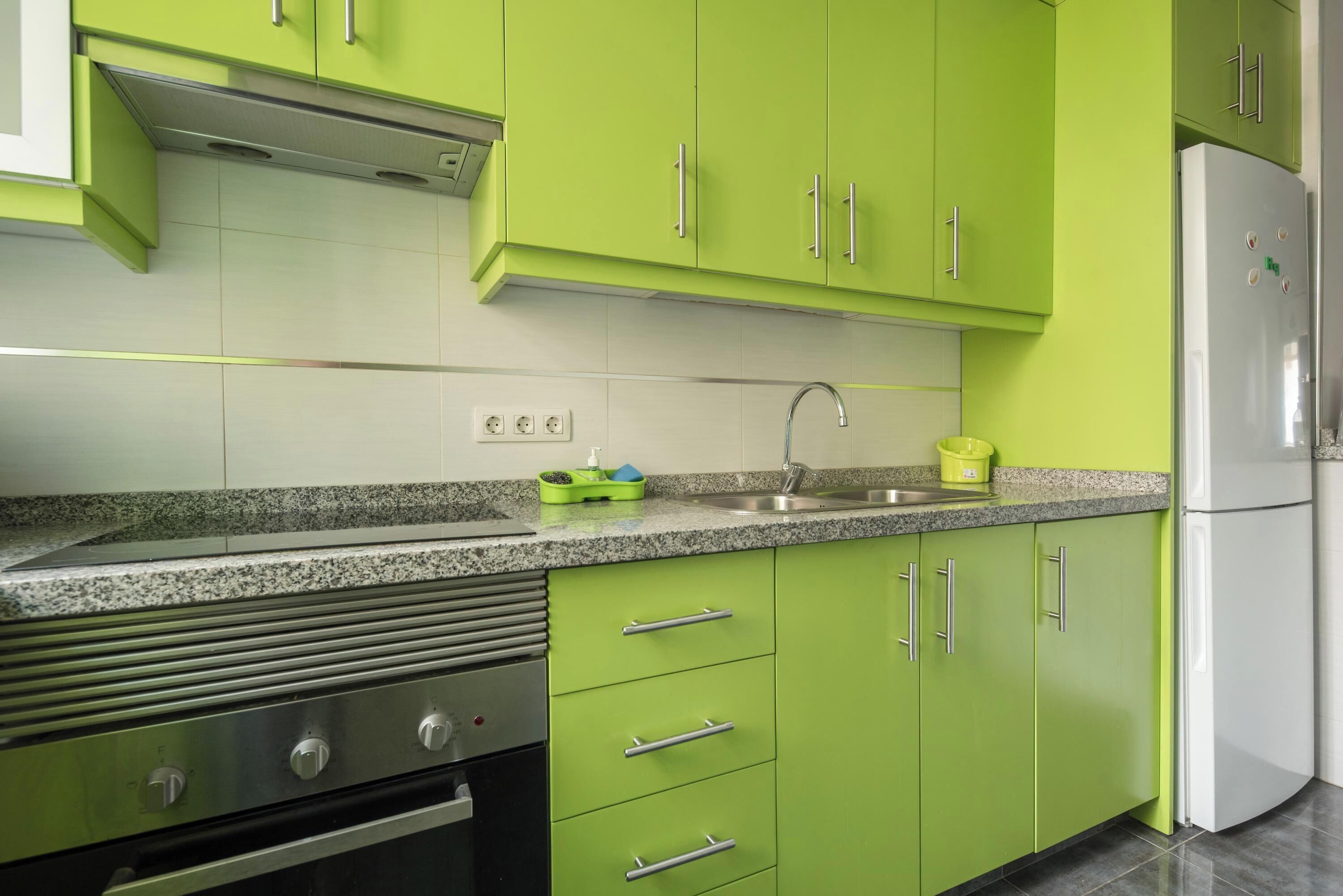 Frigorífico, microondas, horno y placa de cocina