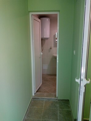 Shower, hair dryer, toilet paper