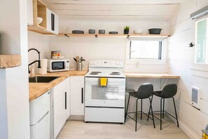 Frigorífico, microondas, horno y placa de cocina