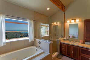 Shower, jetted bath, hair dryer, towels - Gorgeous Oceanview! by OceanviewHotTubs Tesla Charging Oceanfront! Shelter Cove (Whitethorn)