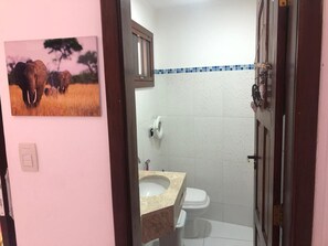 Ducha y bañera combinadas, secador de pelo, bidé y toallas