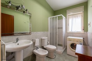 Shower, hair dryer, bidet, towels