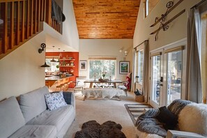 Smart-TV, Kamin, Bücher, Musikbibliothek