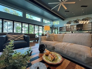 Smart TV, fireplace, ping pong, books