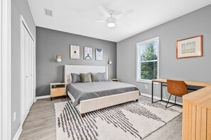 3 bedrooms, memory-foam beds, iron/ironing board, travel cot