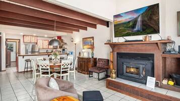 Smart TV, fireplace, foosball, offices