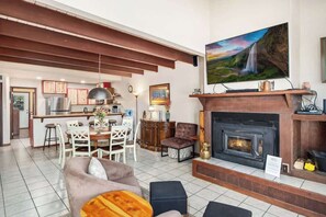 Smart TV, fireplace, table football, offices