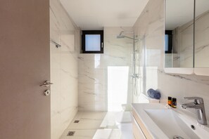 Shower, hair dryer, towels, soap - Blue Argyrie, heated pool, luxury, brand new complex of two villas (Unknown)