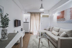 Classic Apartment | Living area | Smart TV - Athens Vibe-Minimalist Aptm in Pagrati (Athens)
