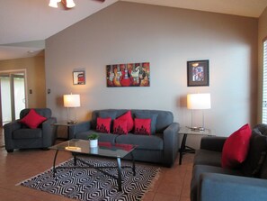 Smart TV, fireplace, music library, stereo