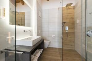 Douche, sĂšche-cheveux, serviettes fournies, papier toilette