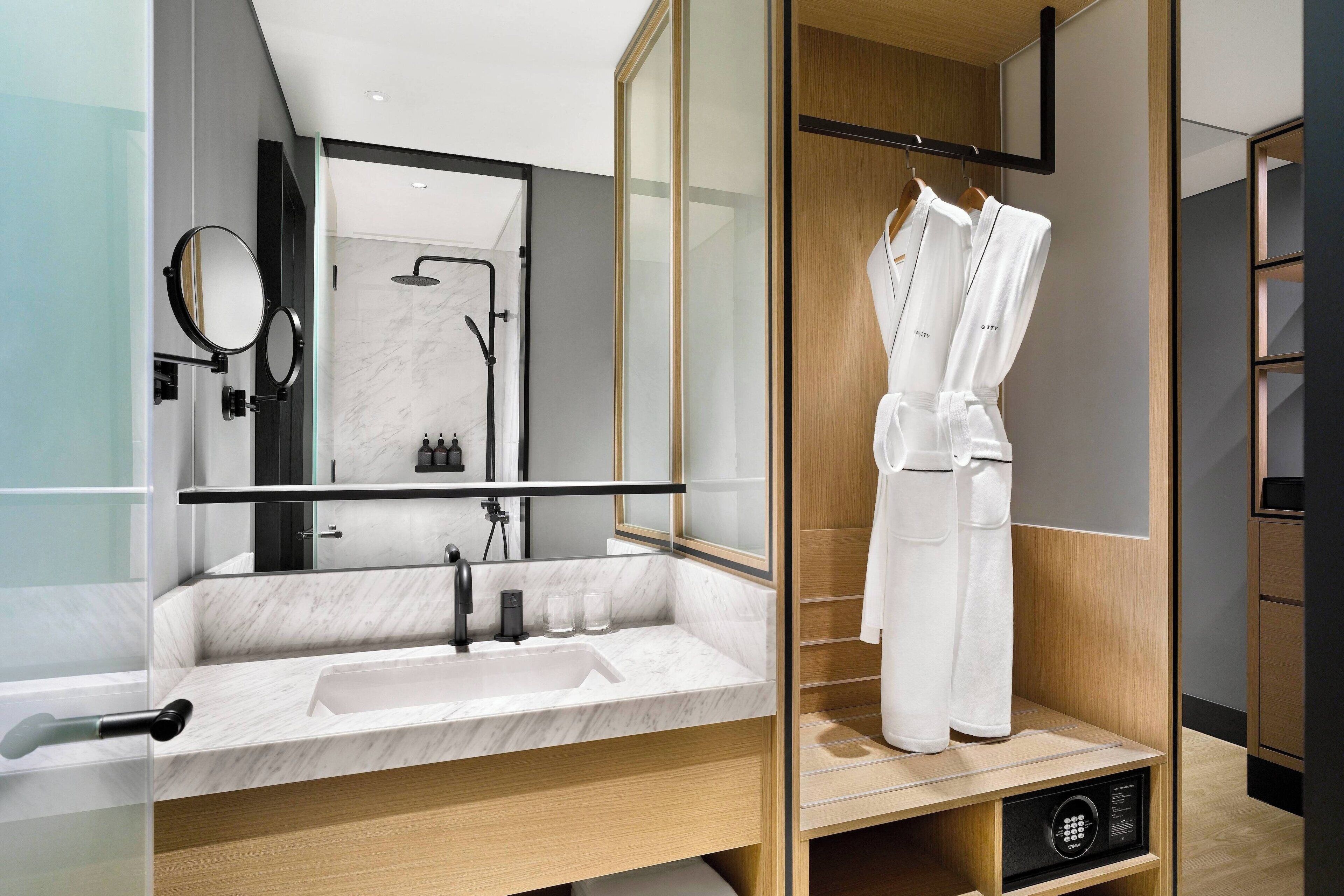 free toiletries, hair dryer, bathrobes, slippers