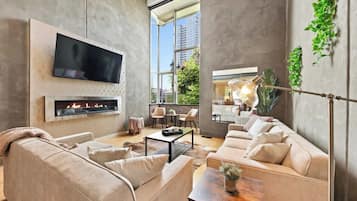 TV, fireplace, offices